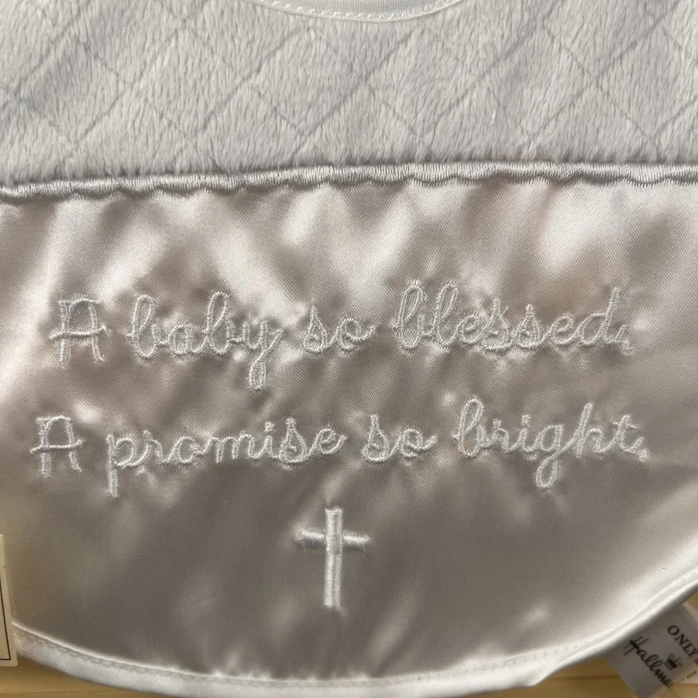 Hallmark Baby Bib Unisex OS White New Embroidered Cross Religious Baptismal Bib